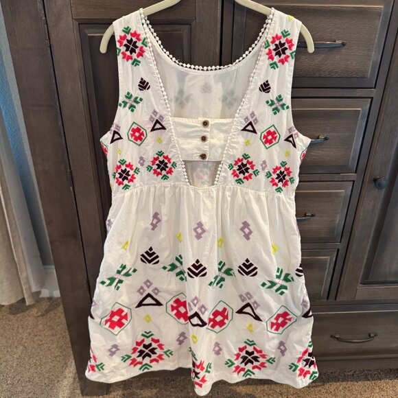 Anthropologie Boho Embroidered Cotton Midi Dress Sleeveless Festival Peasant L - Picture 5 of 11